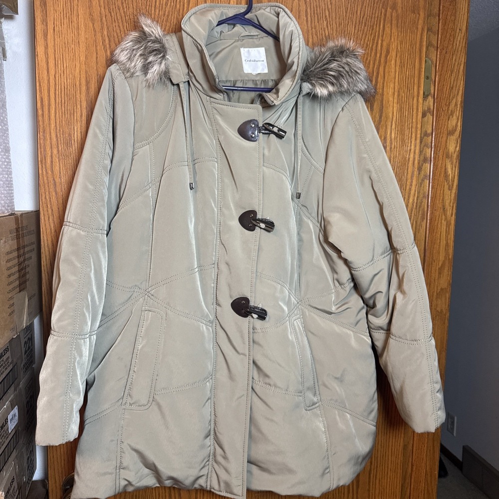 Croft & Barrow Light‎ Green Faux Fur Hood Insulated Winter Womens Jacket